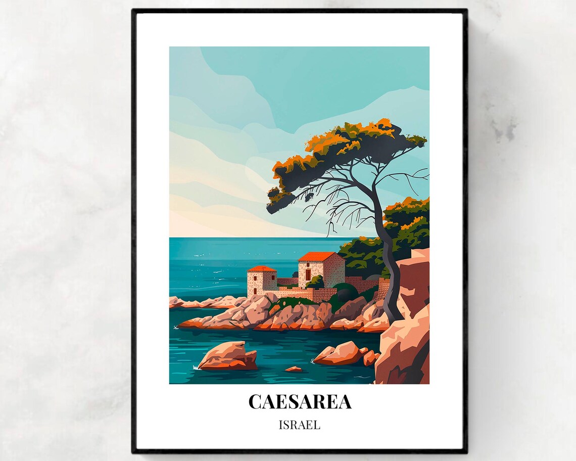 Caesarea Israel Ancient Coastal Fortress Tower On The Rocks Poster