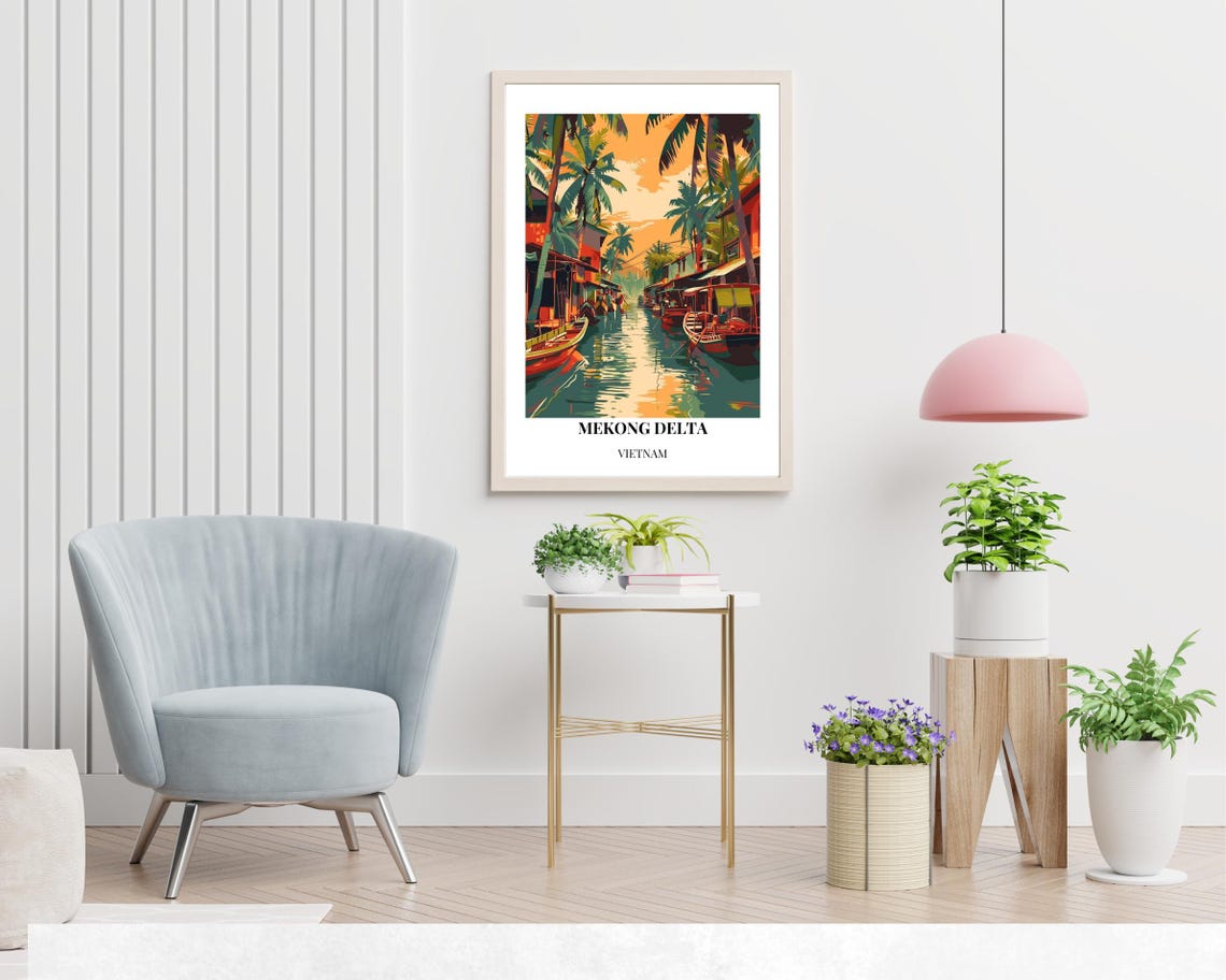 Mekong Delta Floating Market Boats Vietnam Sunset Travel Poster - Image 2