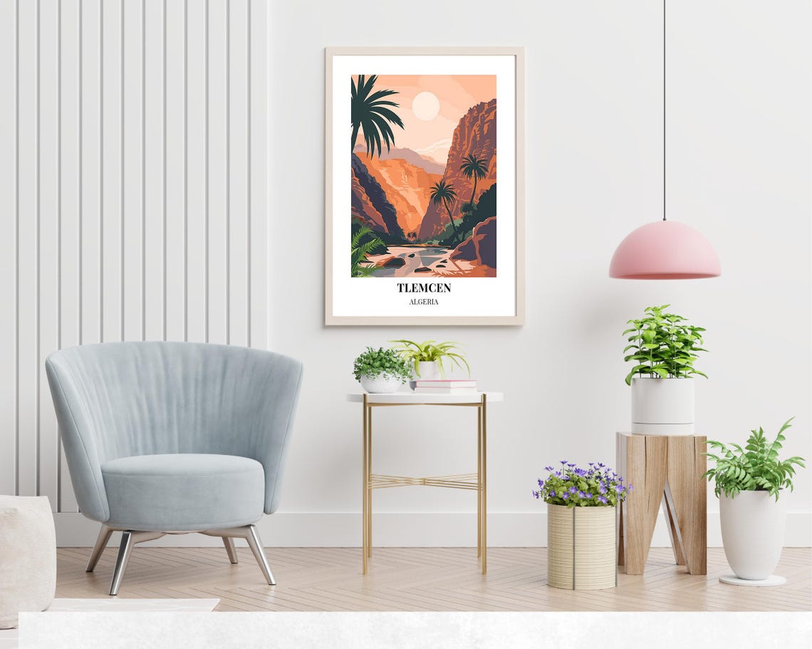 Tlemcen Algeria Sunset Canyon Palms River Oasis Travel Poster - Image 2