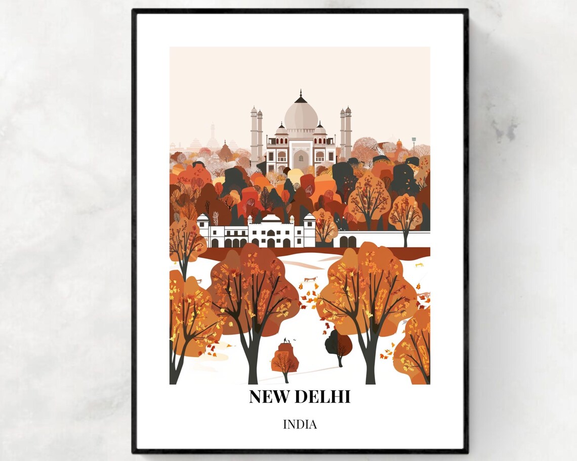 New Delhi India Mughal Monument Autumn Forest Heritage Travel Poster