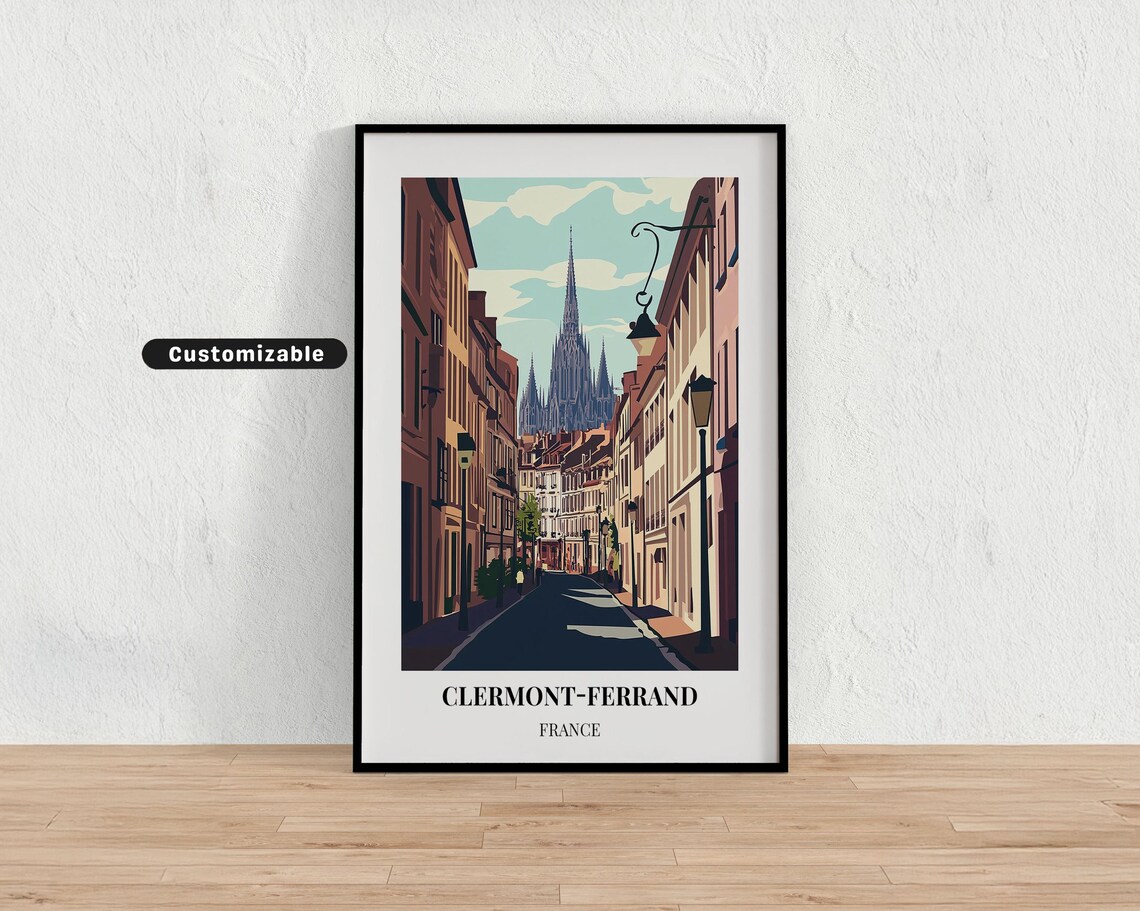 Clermont-Ferrand France Gothic Cathedral Spires Vintage Travel Poster