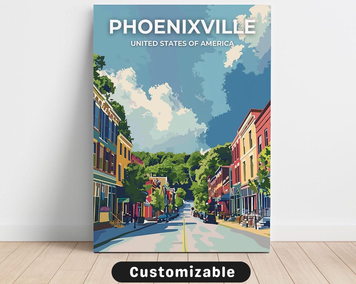 Phoenixville USA Historic Downtown Street Scene Travel Poster