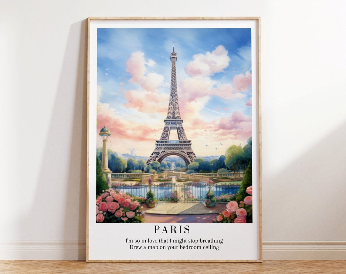Paris Taylor Swift Eiffel Tower Roses Watercolor Lyric Art Poster