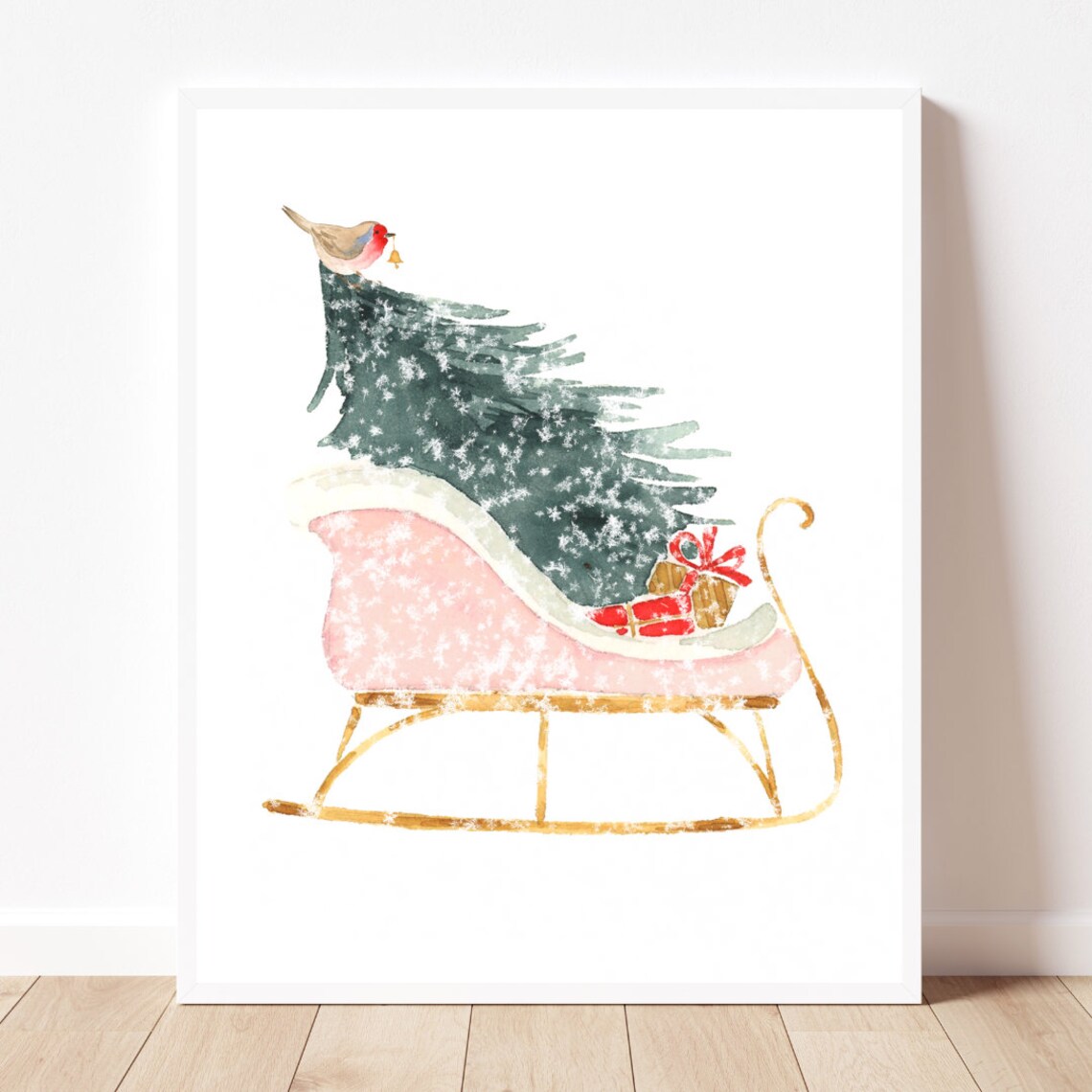 Christmas Sleigh and Tree Pink Holiday Wall Art - Image 2