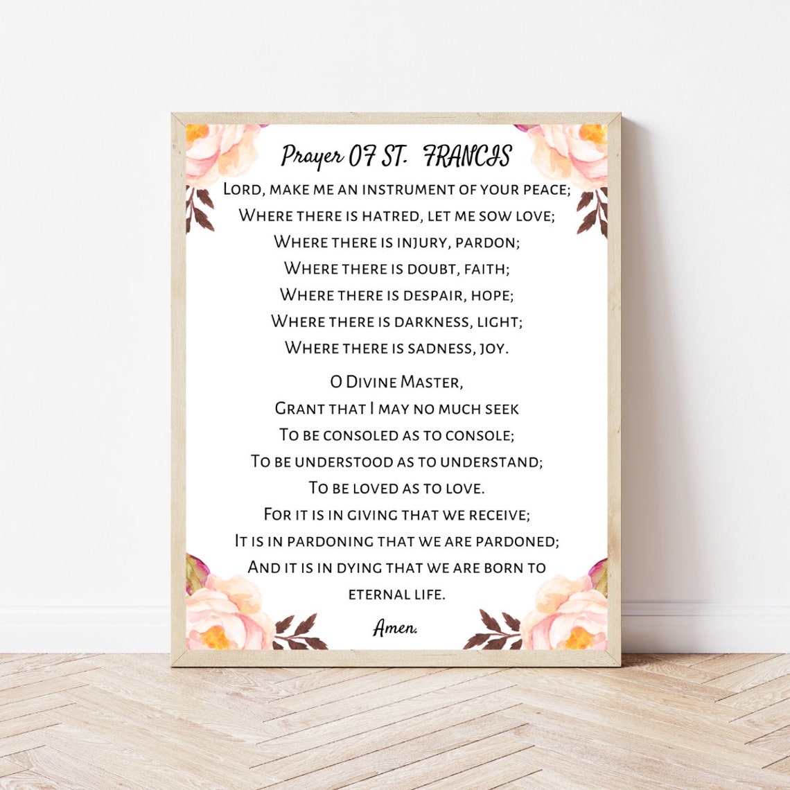 Prayer Of St Francis Wall Art Floral Catholic Faith Home Decor - Image 2