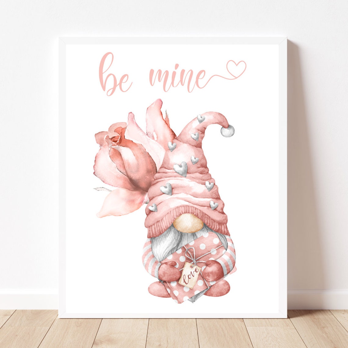Be Mine Valentine Gnome Rose Heart Love Holiday Decor Poster