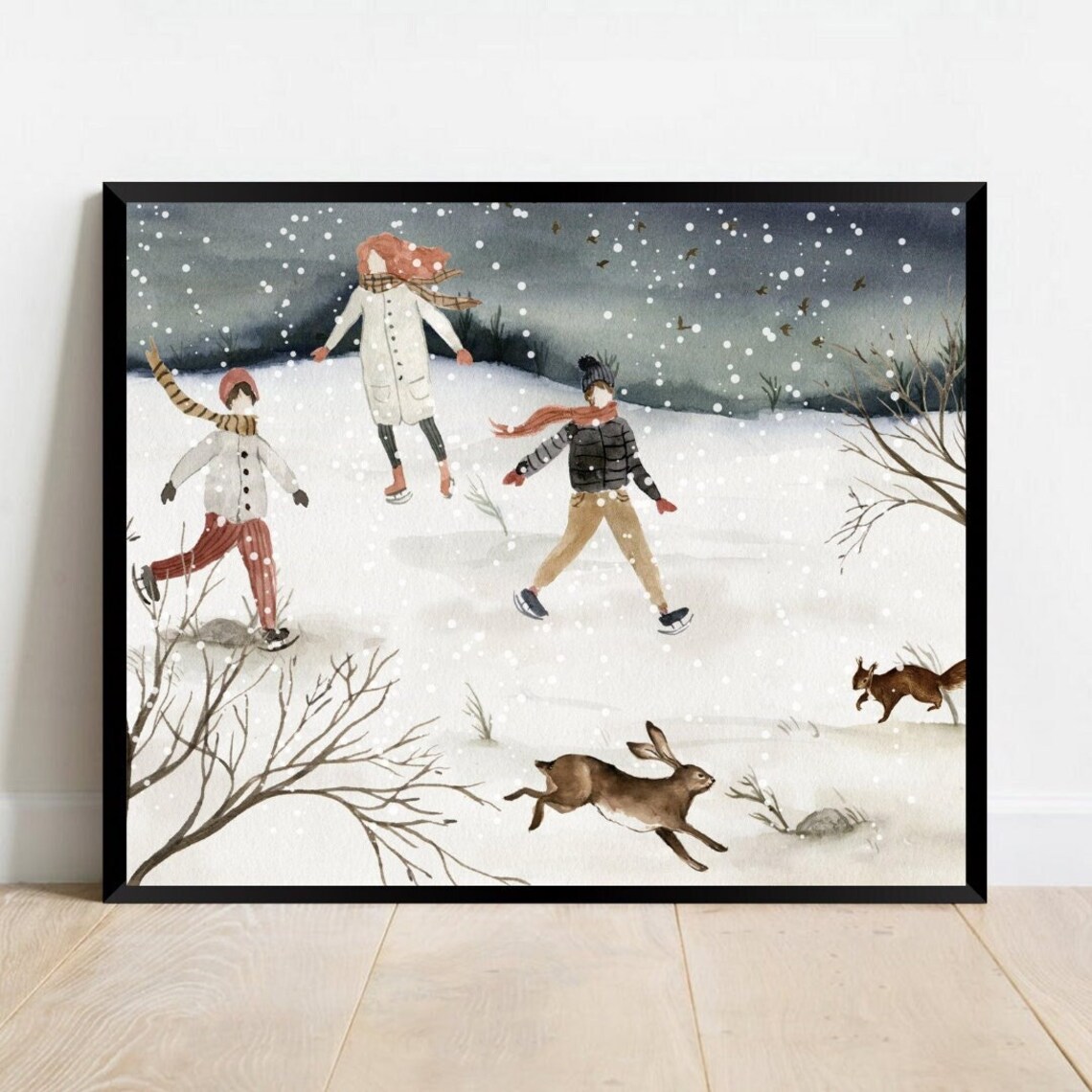 Ice Skating Christmas Prints, Rustic Winter Poster - Image 3