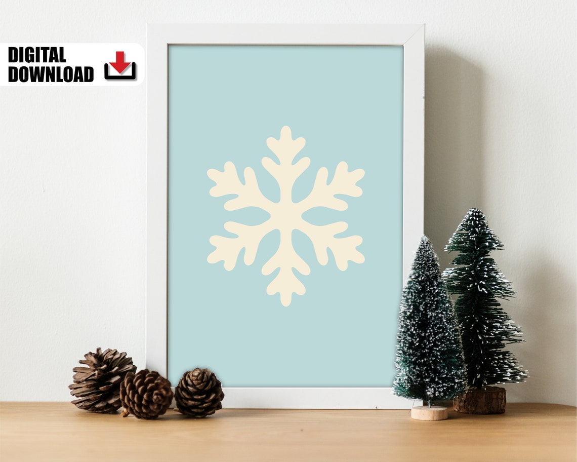 Cream Snowflake Blue Winter Minimalist Scandinavian Christmas Poster - Image 2