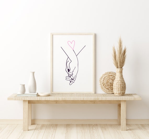 Line Hands Wooden Sign I Love You Hand Sign Romantic Couple One Line Drawing Wall Art