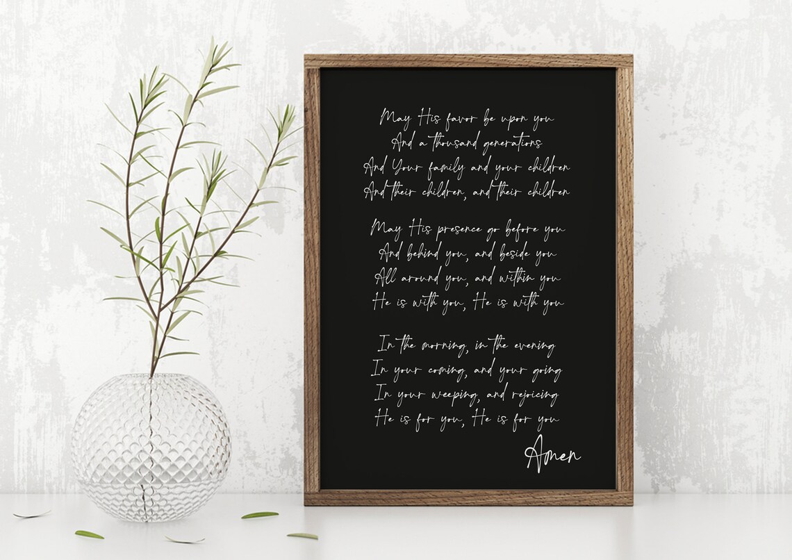 The Blessing Lyrics White Script On Black Wood Frame Scripture Poster - Image 2