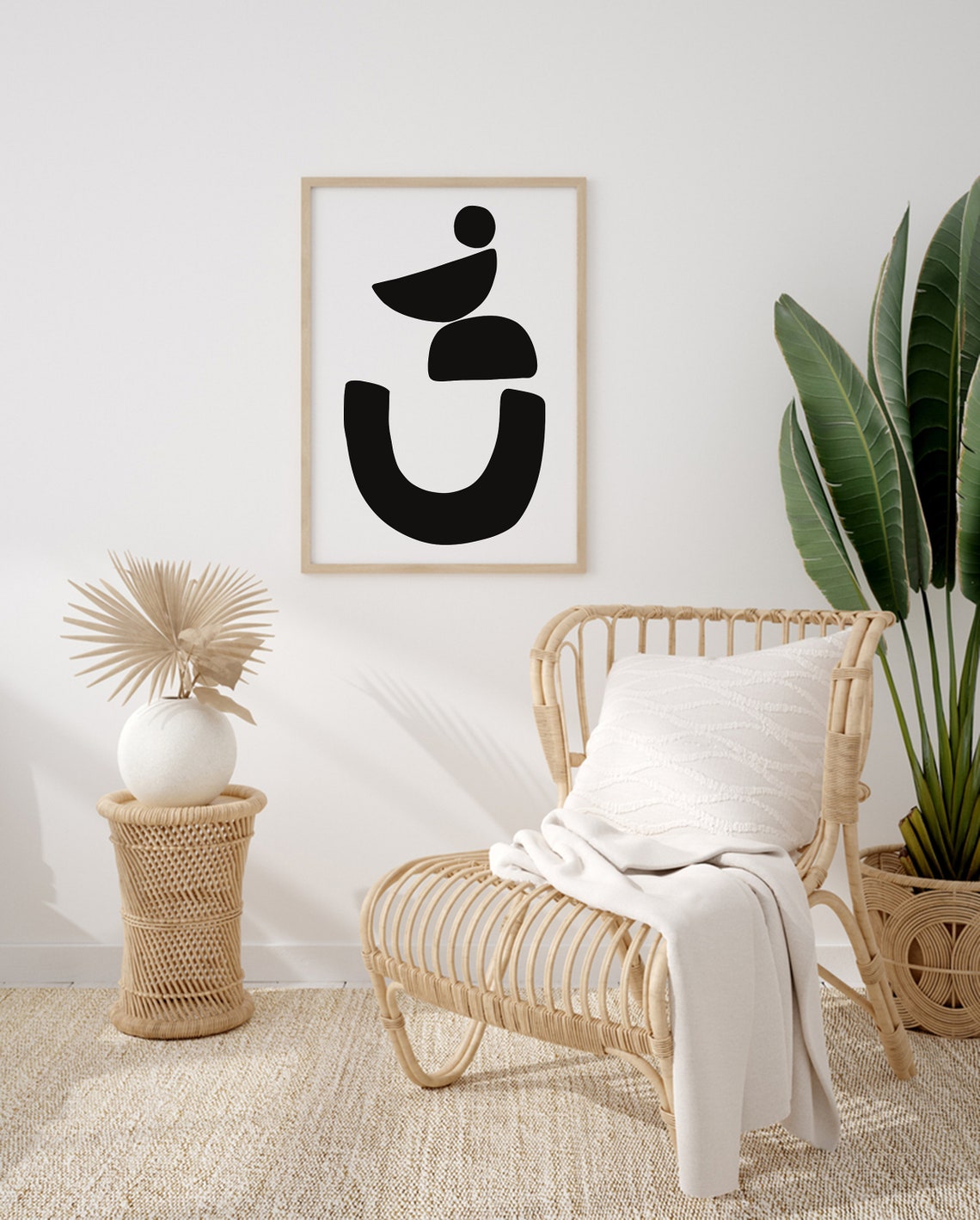 Mid Century Modern Wall Art Neutral Abstract Geometric Home Decor Black White Minimal Gallery Art Boho Home Decor - Image 5