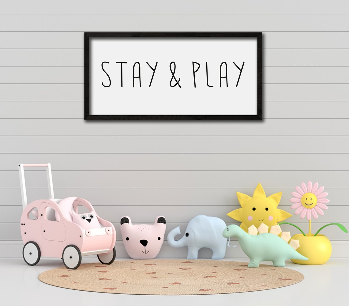 Stay And Play Sign Playroom Decor Playroom Wall Sign Kids Wall Decor Nursery Decor Farmhouse Sign Wood Sign Farmhouse Wall Decor - Image 4