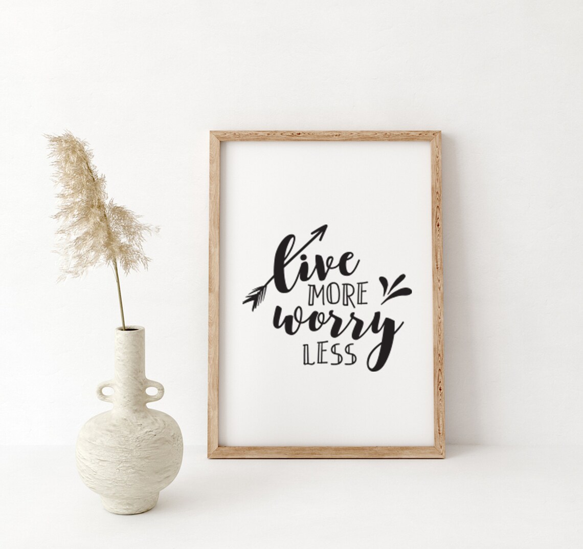 Live More Worry Less Wood Home Decor Home Decor Typography Poster Inspirational Quotes Motivational Quotes Office Decor - Image 2