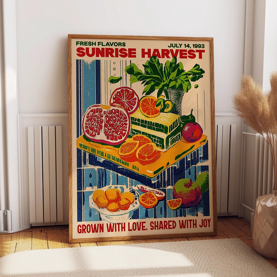 Fresh Citrus And Greens Retro Market Poster, Harvest