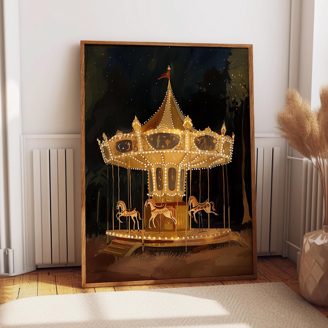 Carousel Art Print, Illuminated Forest Carnival
