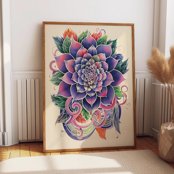 Dahlia Artwork Print Colorful Floral Wall Art Room Decor Bold Botanical Flower Poster For Home Decor Poster Or Print