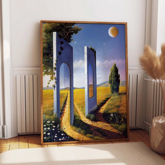 Surreal Stone Gateway Doorway in Golden Wheat Field Art Print