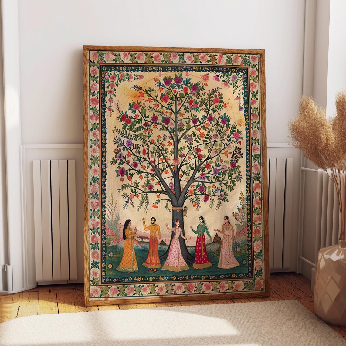 Indian Pichwai Women Under Tree Art Print, Traditional
