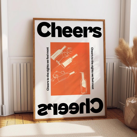Cheers Poster Minimalist Wine Illustration Wall Decor Bold Modern Wall Art For Dining And Bar Spaces Poster Or Print