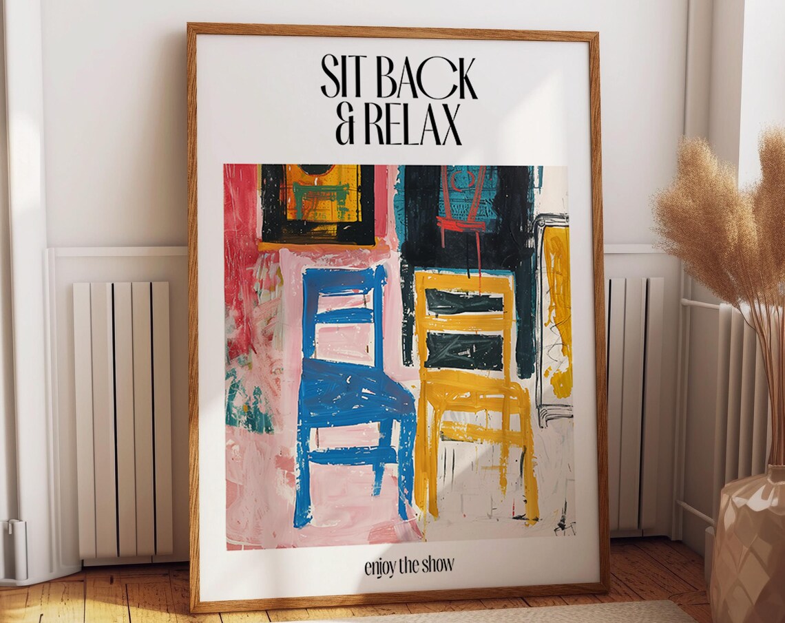 Sit Back and Relax Abstract Blue and Yellow Chairs Art Poster