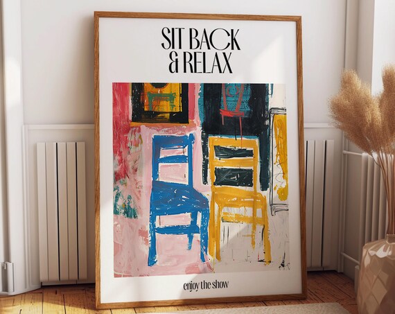 Sit Back and Relax Abstract Blue and Yellow Chairs Art Poster