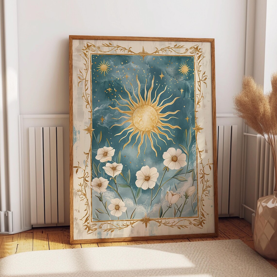 Golden Sun and Flower Mystical Botanical Art Print