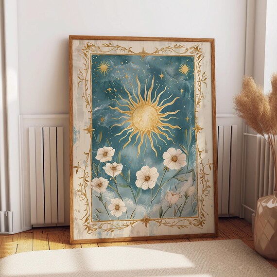 Golden Sun and Flower Mystical Botanical Art Print