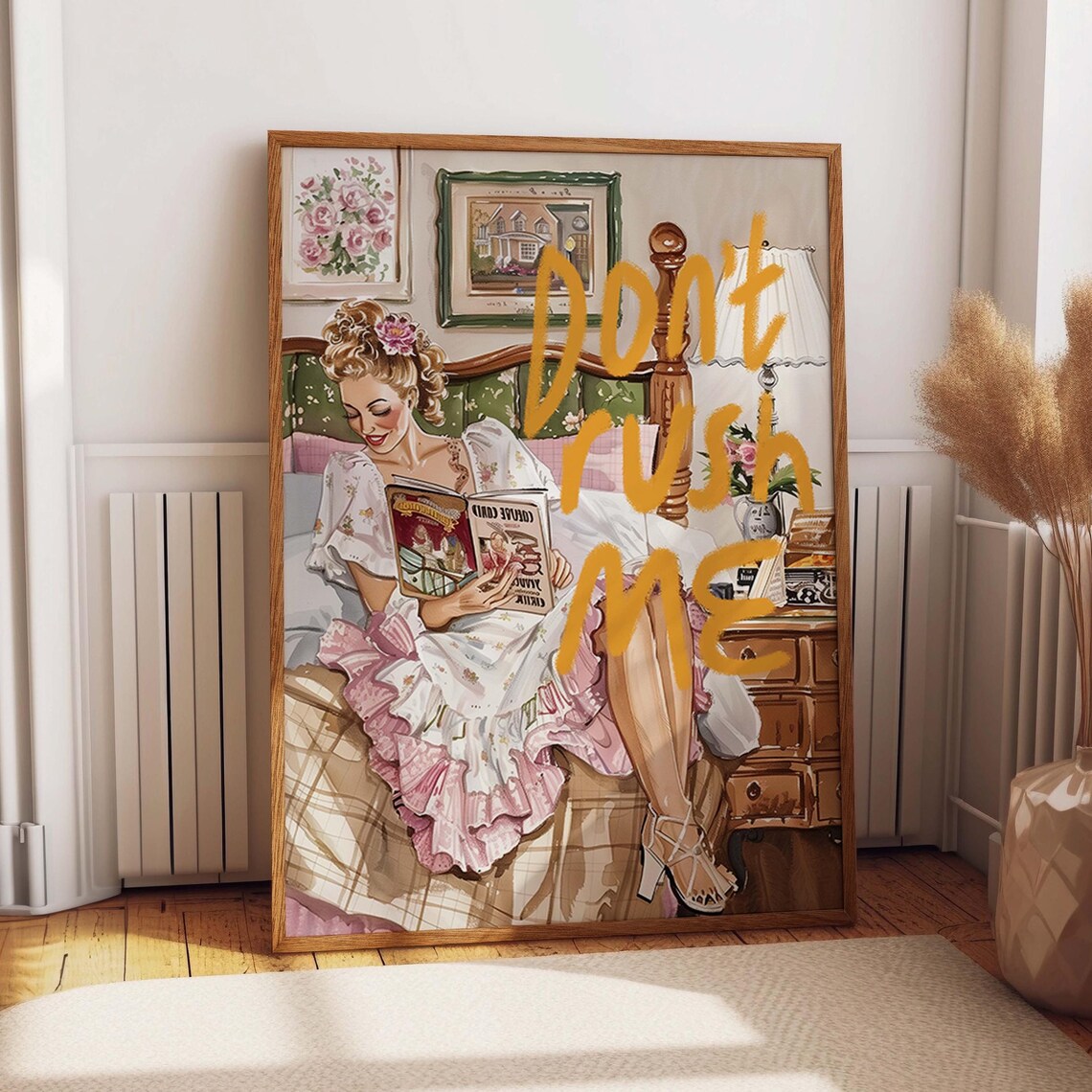 Don't Rush Me Retro Reading Woman Feminine Bedroom Decor Art Print