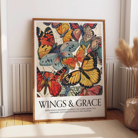 Wings Grace Butterfly Poster Colorful Insect Artwork Home Decor Elegant Nature Inspired Wall Art Poster Or Print
