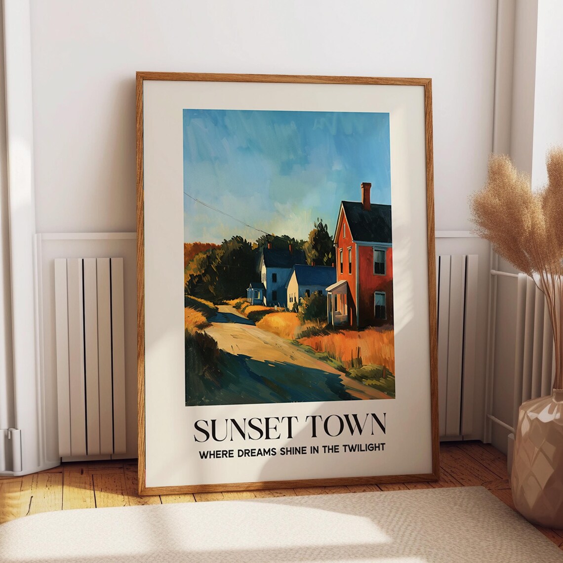Countryside Sunset, Rustic Evening Town Poster