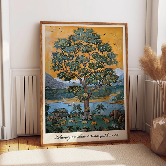 Golden Tree Of Life Wall Art Indian Pichwai Art Poster Wall Decor Spiritual Indian Artwork Meditation Room Decor Poster Or Print