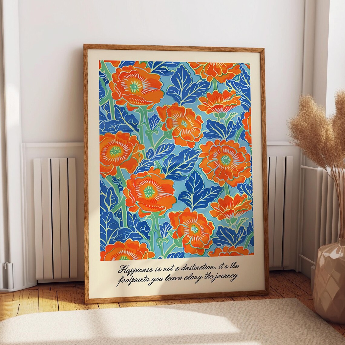 Orange Poppy Modern Floral Pattern Art Print