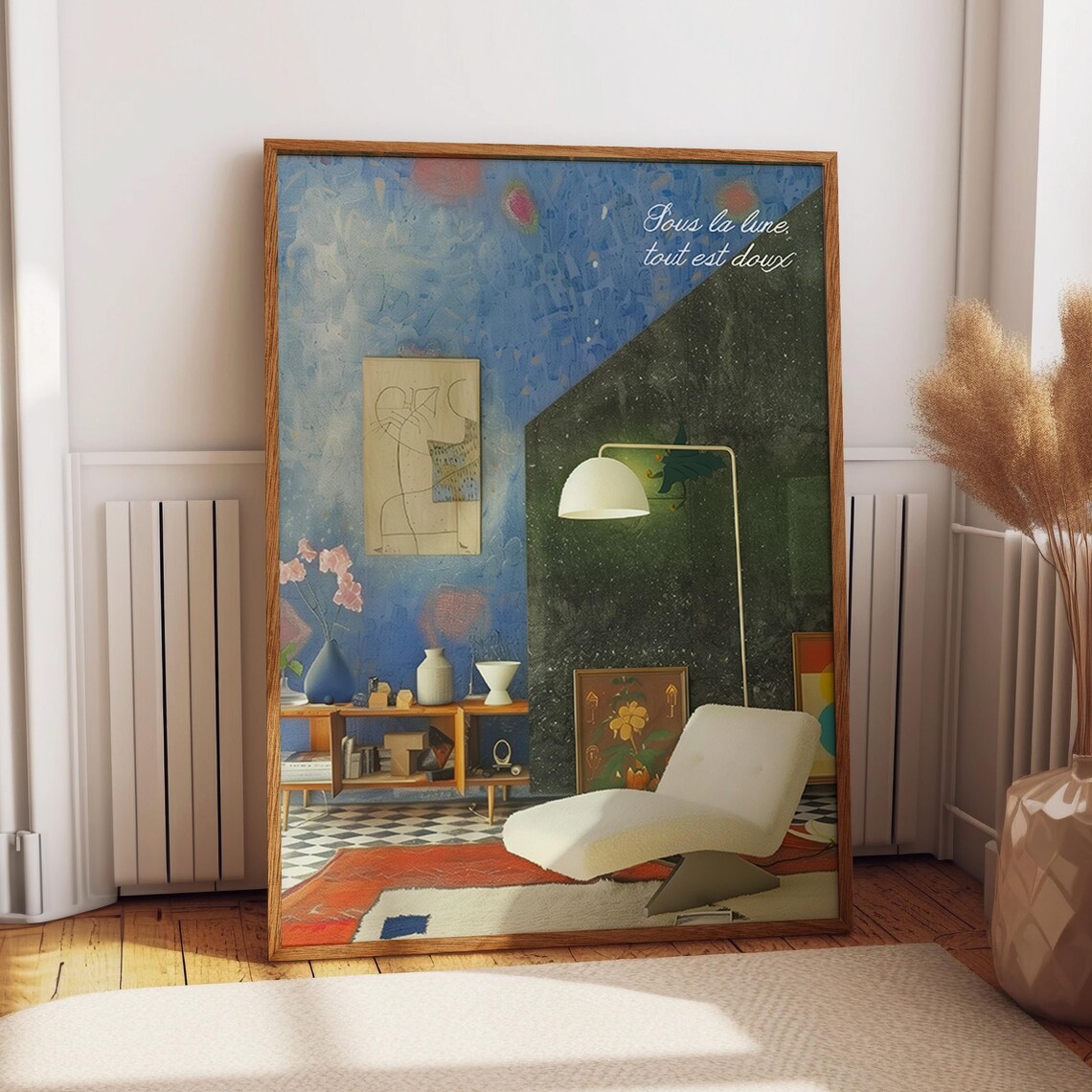 Midcentury Modern Moonlit Interior French Quote Lounge Art Poster