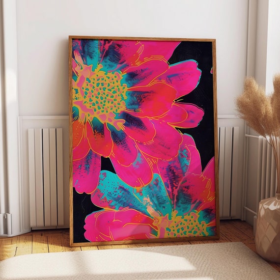 Neon Floral Wall Art Poster Bold And Colorful Flower Design Ladies Bedroom Decor Modern Abstract Flower Art Poster Or Print