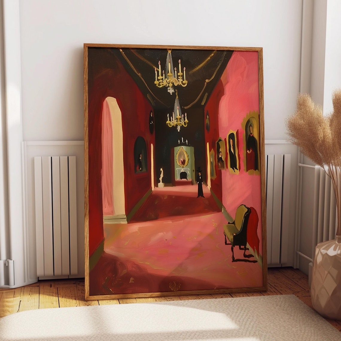 Regal Hallway Art Print Grand Hallway With Chandelier Poster Aristocratic Home Gothic Interior Decor Poster Or Print