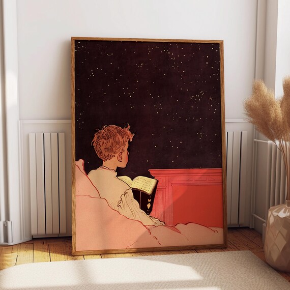 Starry Night Reading Art Print Night Sky Artwork Book Lover Art Poster Literary Art Reading Nook Wall Decor Poster Or Print