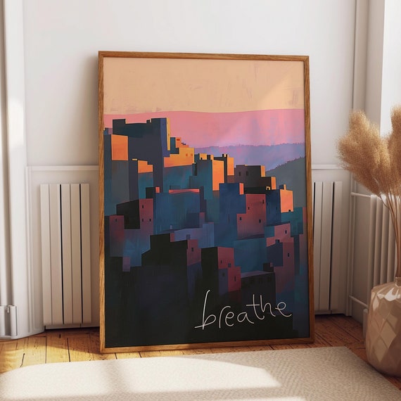 Abstract Sunset Cityscape Art Print Breathe Inspirational Wall Decor Geometric City Art Home Decor Poster Or Print