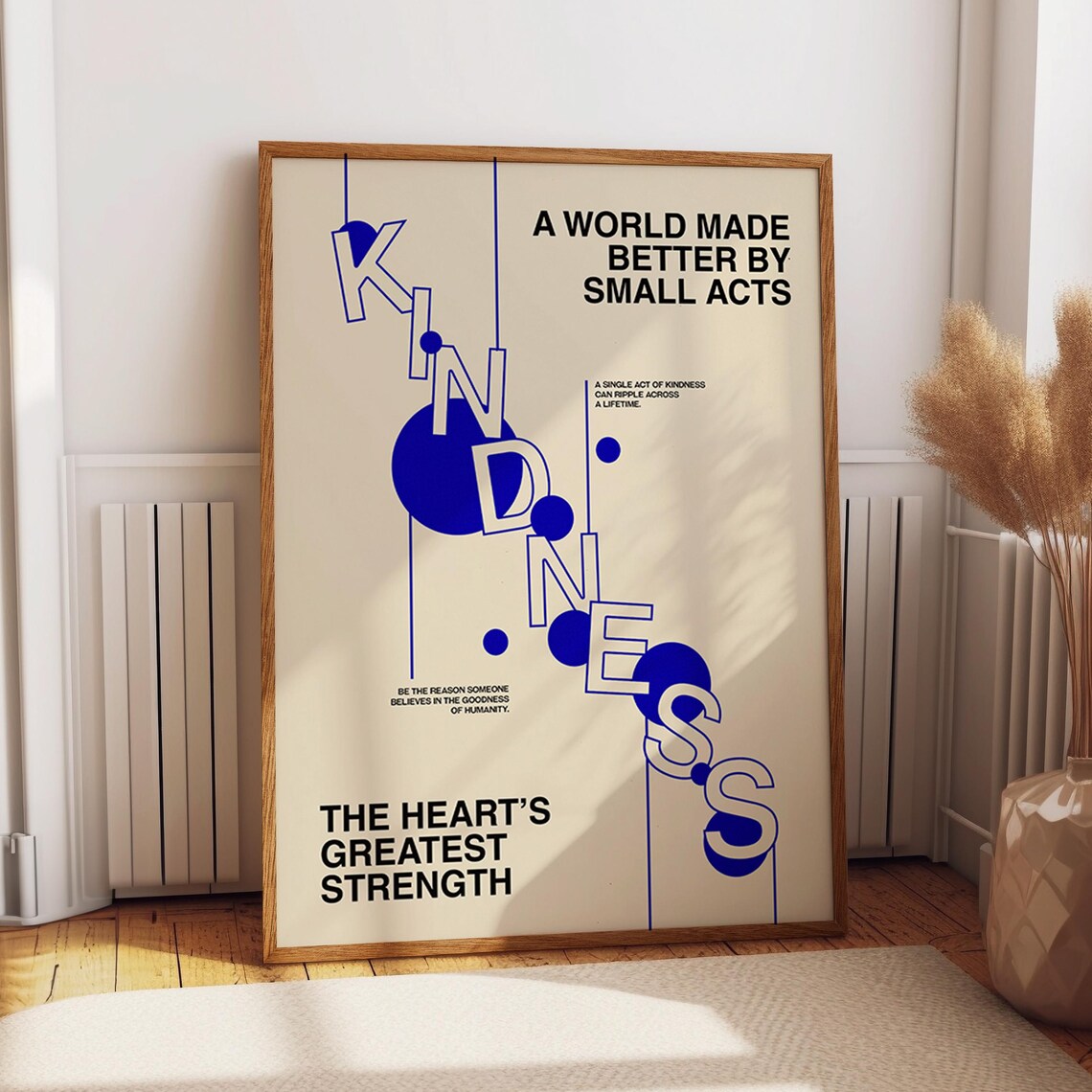 Kindness Typography Art Poster Inspirational Modern Wall Art Minimalist Blue And Beige Print Poster Or Print