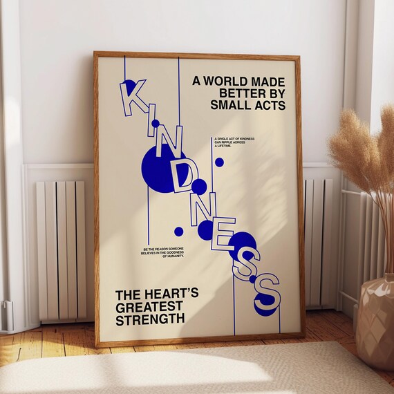 Kindness Typography Art Poster Inspirational Modern Wall Art Minimalist Blue And Beige Print Poster Or Print
