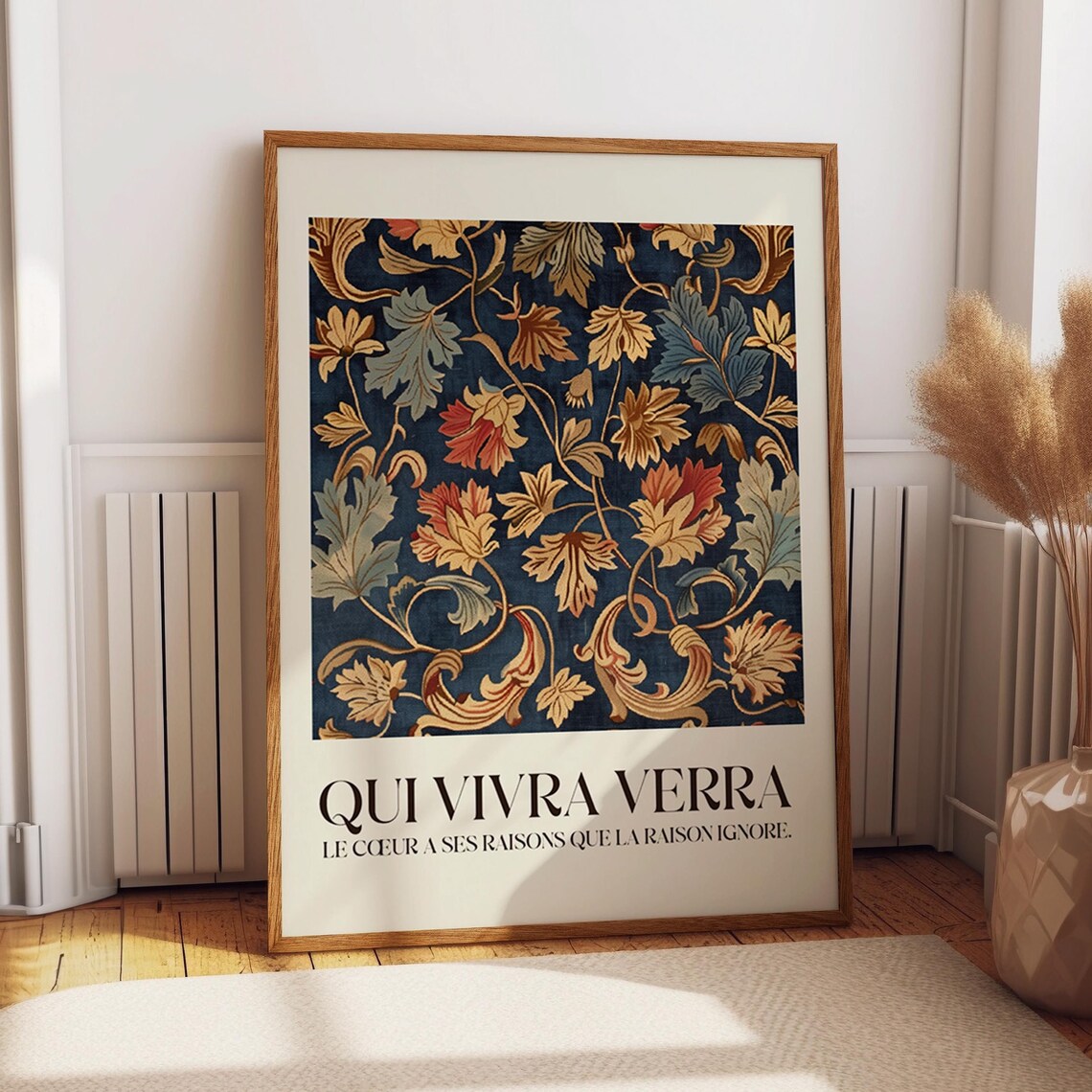 Qui Vivra Verra Antique Floral Tapestry French Proverb Vintage Wall Poster