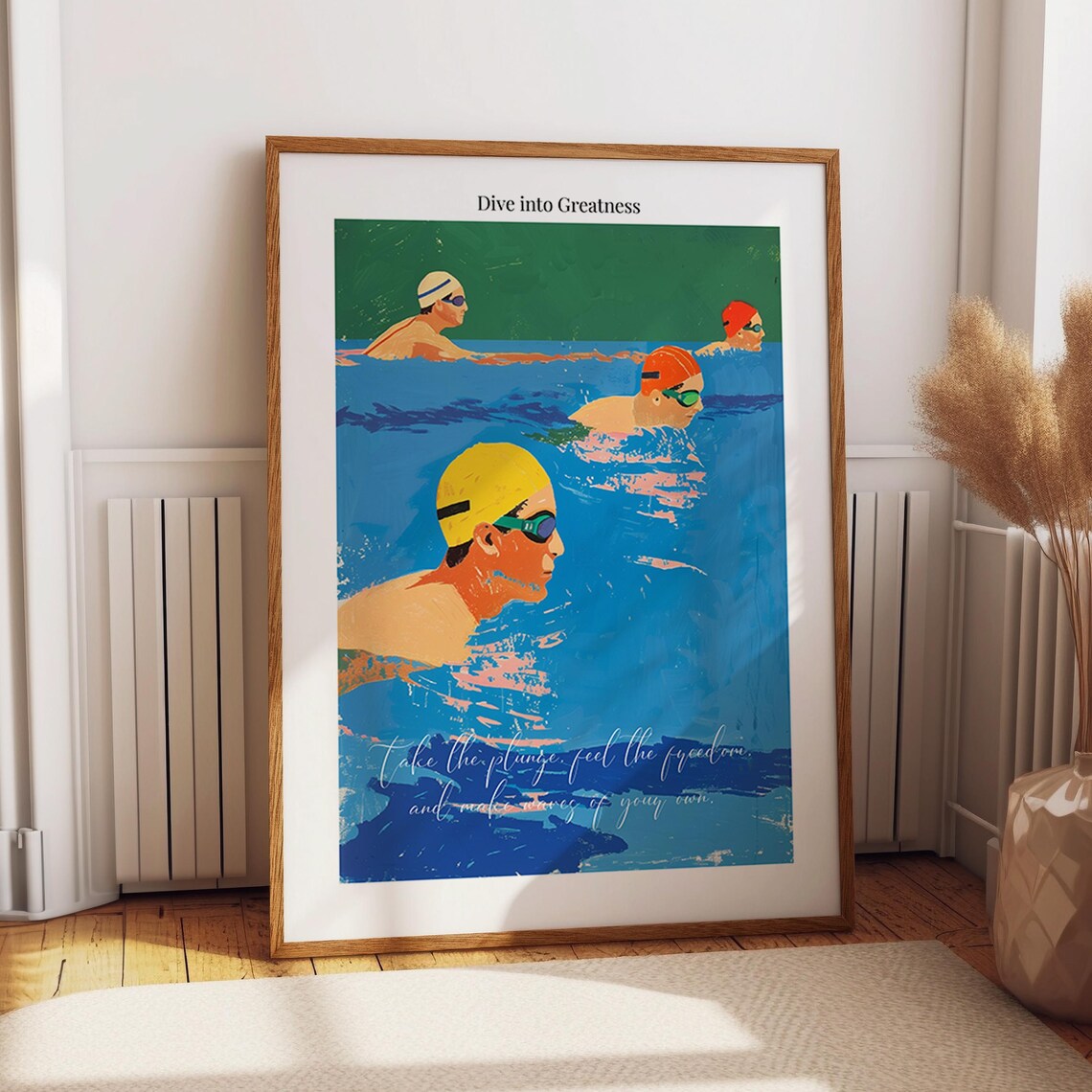 Dive into Greatness Competitive Swimmer Pool Abstract Sport Poster