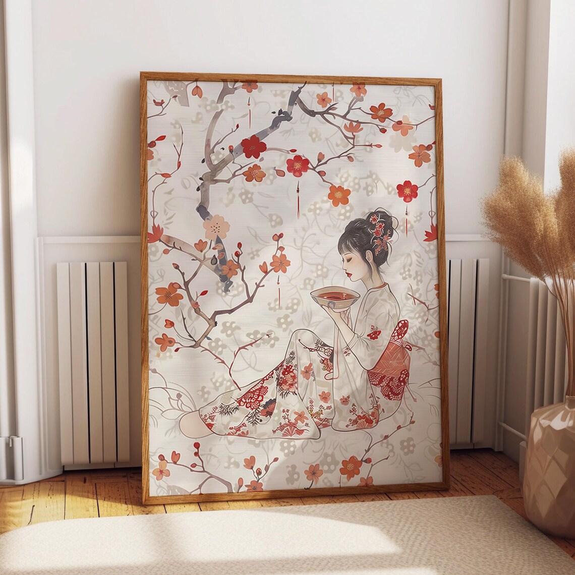 Japanese Geisha Dragon Art Print, Traditional Asian Decor