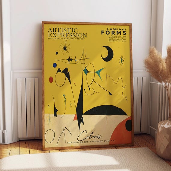 Yellow Abstract Art Print, Playful Geometric Shapes