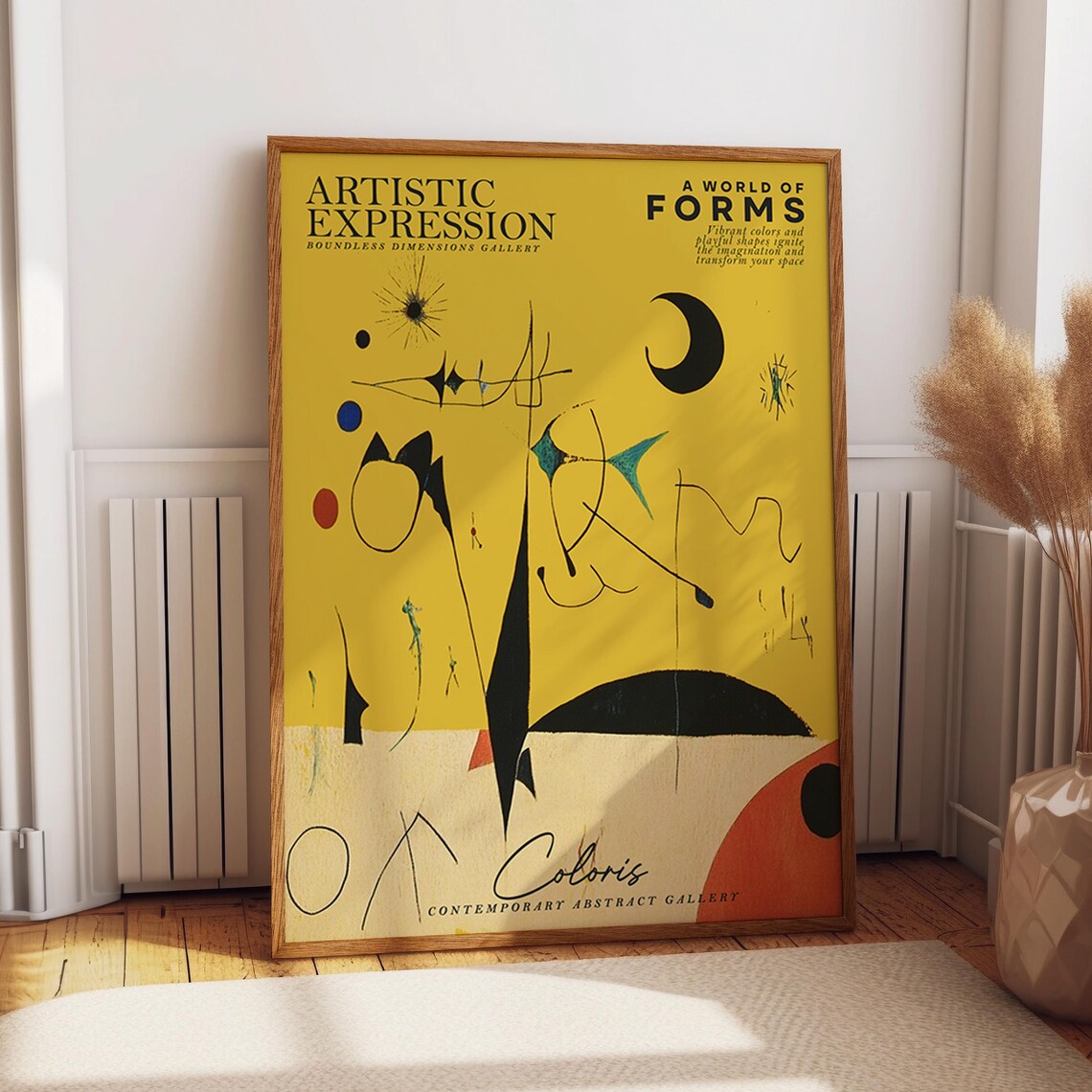 Yellow Abstract Art Print, Playful Geometric Shapes