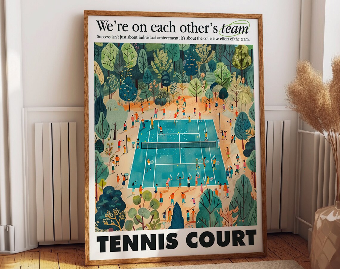 Team Spirit Tennis Court Motivational Sports Art