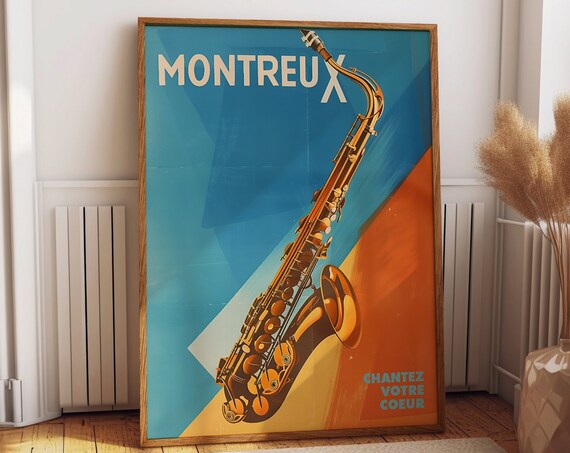 Saxophone Art Poster, Montreux Jazz Spirit Retro