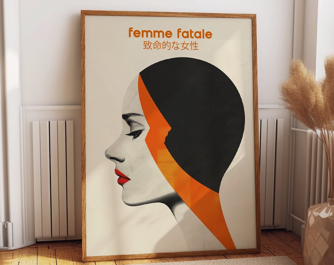Femme Fatale Japanese Style Modern Noir Woman Profile Wall Art