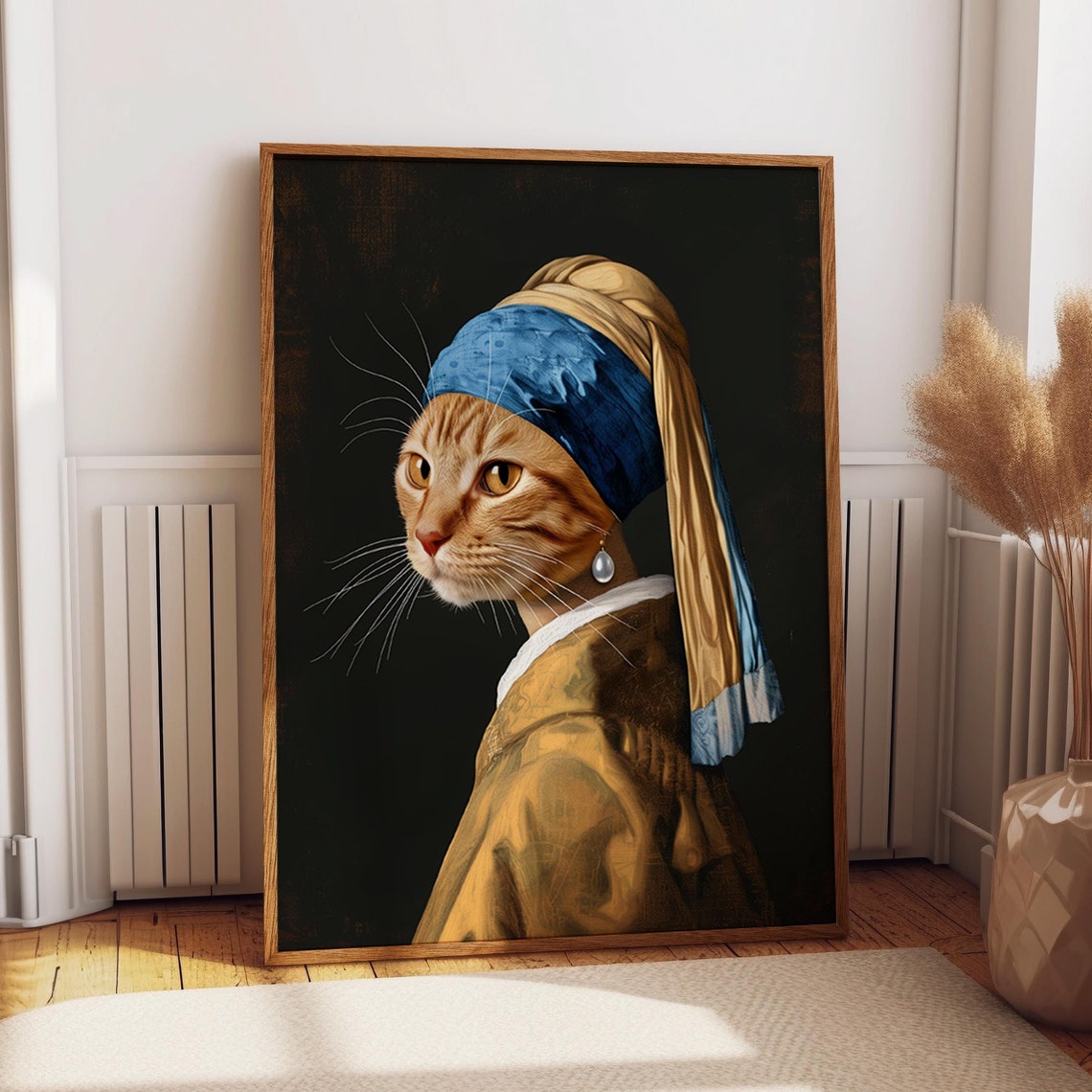 Feline Girl With A Pearl Earring Parody Art Print