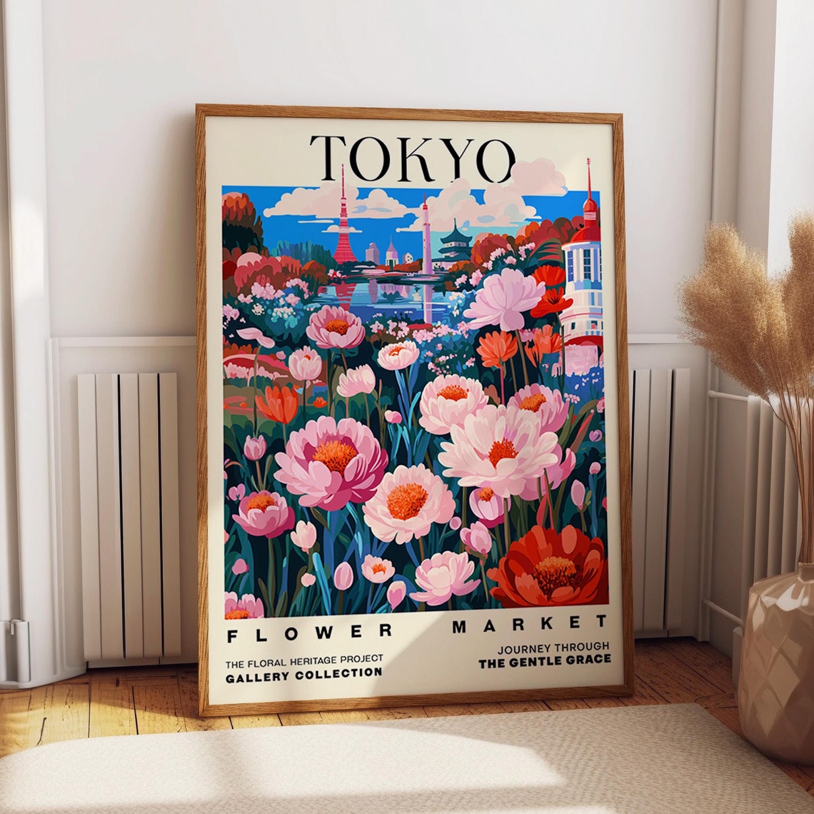 Tokyo Flower Market Poster Lush Floral And Cityscape Wall Art Japanese Inspired Floral Travel Wall Decor Poster Or Print