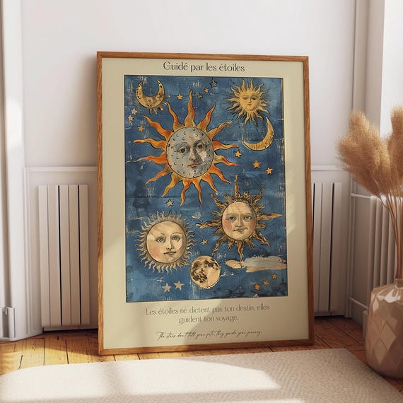 Celestial Sun and Moon Boho Astrology Art Print